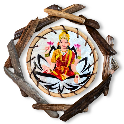 Laxmi - Driftwood Rattan Laminated Capiz Wall Art